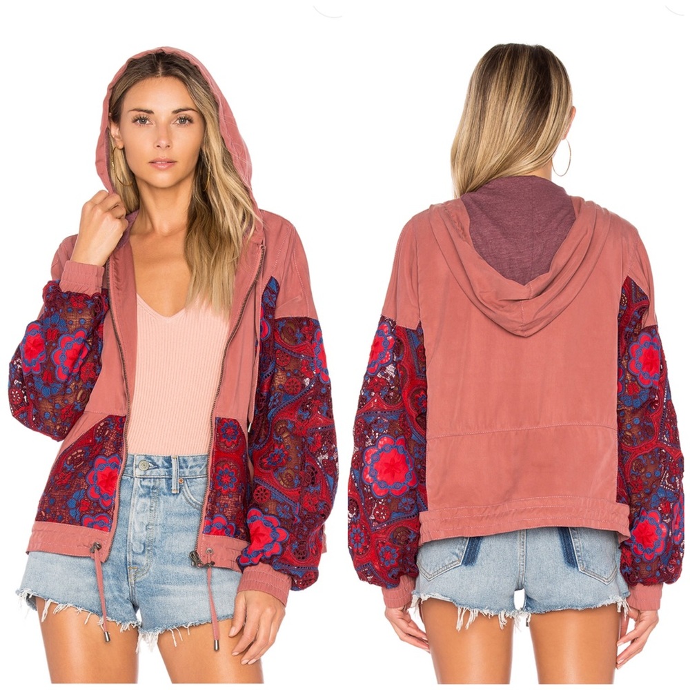 Free People Magpie Oversize Lacey Jacket in Rose